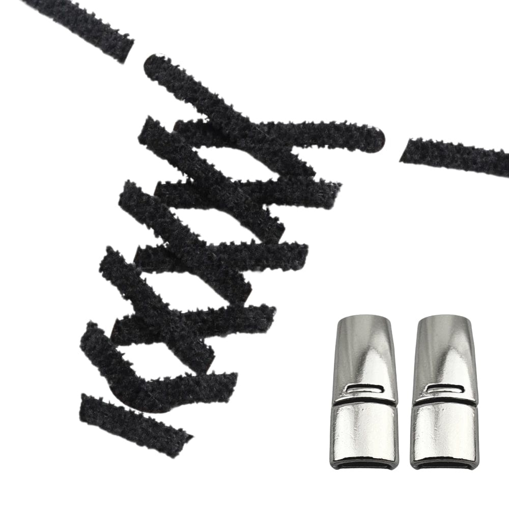 Productafbeelding van fluffy elastische veters van 7 mm met magneetsluiting in de kleur zwart