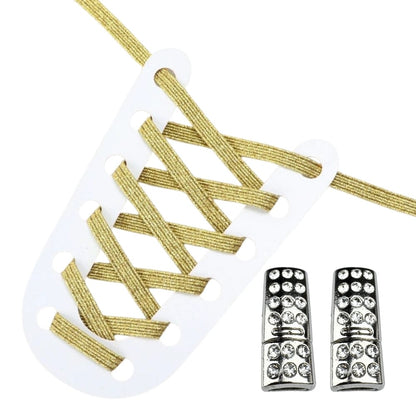 Productafbeelding van glitter elastische veters van 6 mm met bling magneet sluiting in de kleur goud