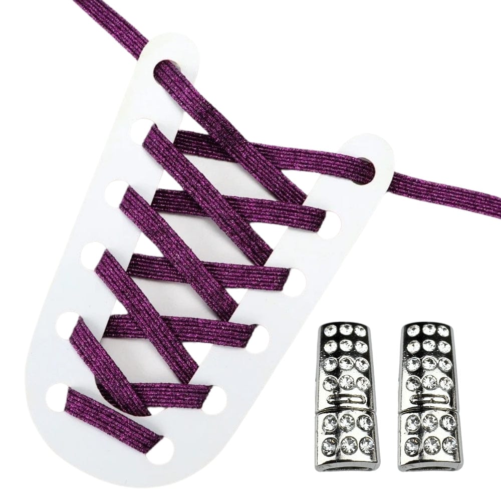 Productafbeelding van glitter elastische veters van 6 mm met bling magneet sluiting in de kleur paars