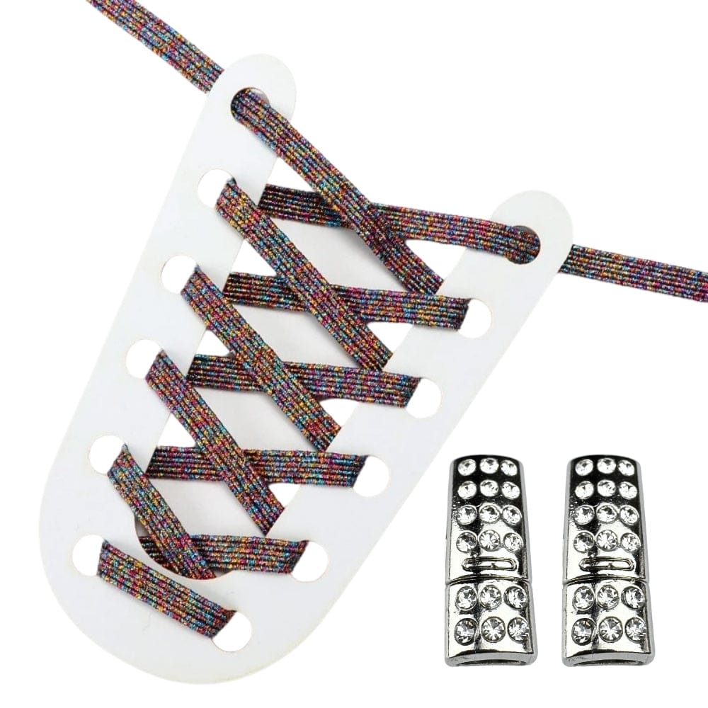 Productafbeelding van glitter elastische veters van 6 mm met bling magneet sluiting in de kleur regenboog