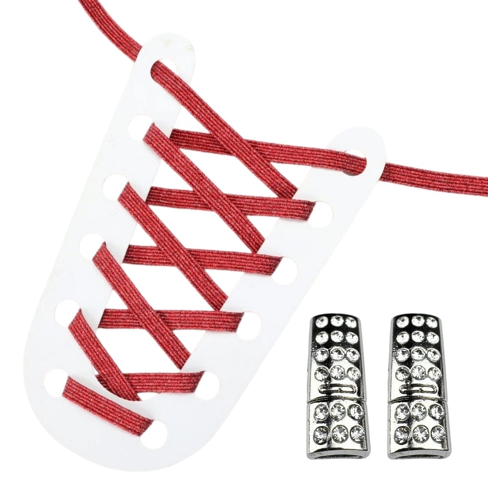 Productafbeelding van glitter elastische veters van 6 mm met bling magneet sluiting in de kleur rood