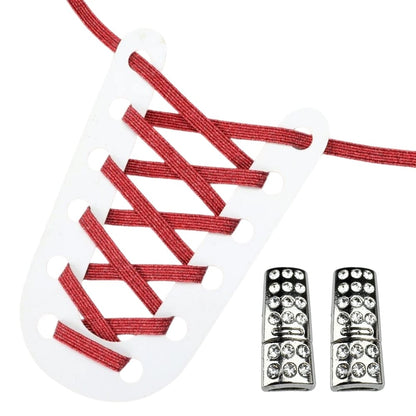 Productafbeelding van glitter elastische veters van 6 mm met bling magneet sluiting in de kleur rood