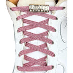 Elastische veters zonder strikken glitter 6mm bling magnetische sluiting roze met stretch uitgerekt