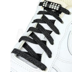 Elastische veters zonder strikken glitter 6mm bling magnetische sluiting zwart geregen in witte Nike Air Force 1
