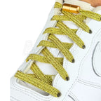 Elastische veters zonder strikken glitter 6mm capsule sluiting goud geregen in witte Nike Air Force 1