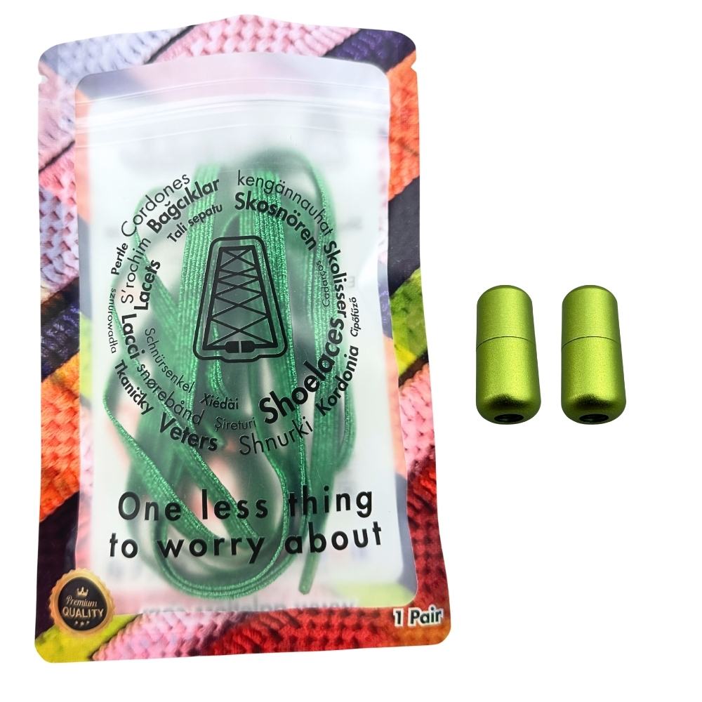 Elastische veters zonder strikken glitter 6mm capsule sluiting groen in luxe verpakking