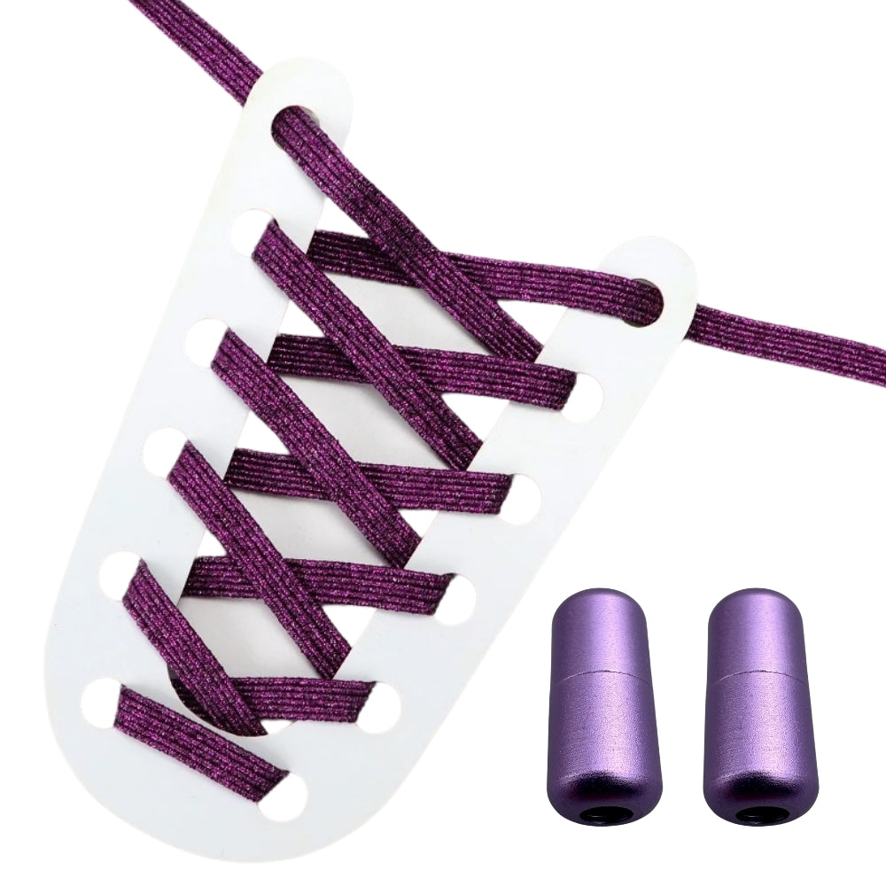 Productafbeelding van glitter elastische veters van 6 mm met capsule sluiting in de kleur paars