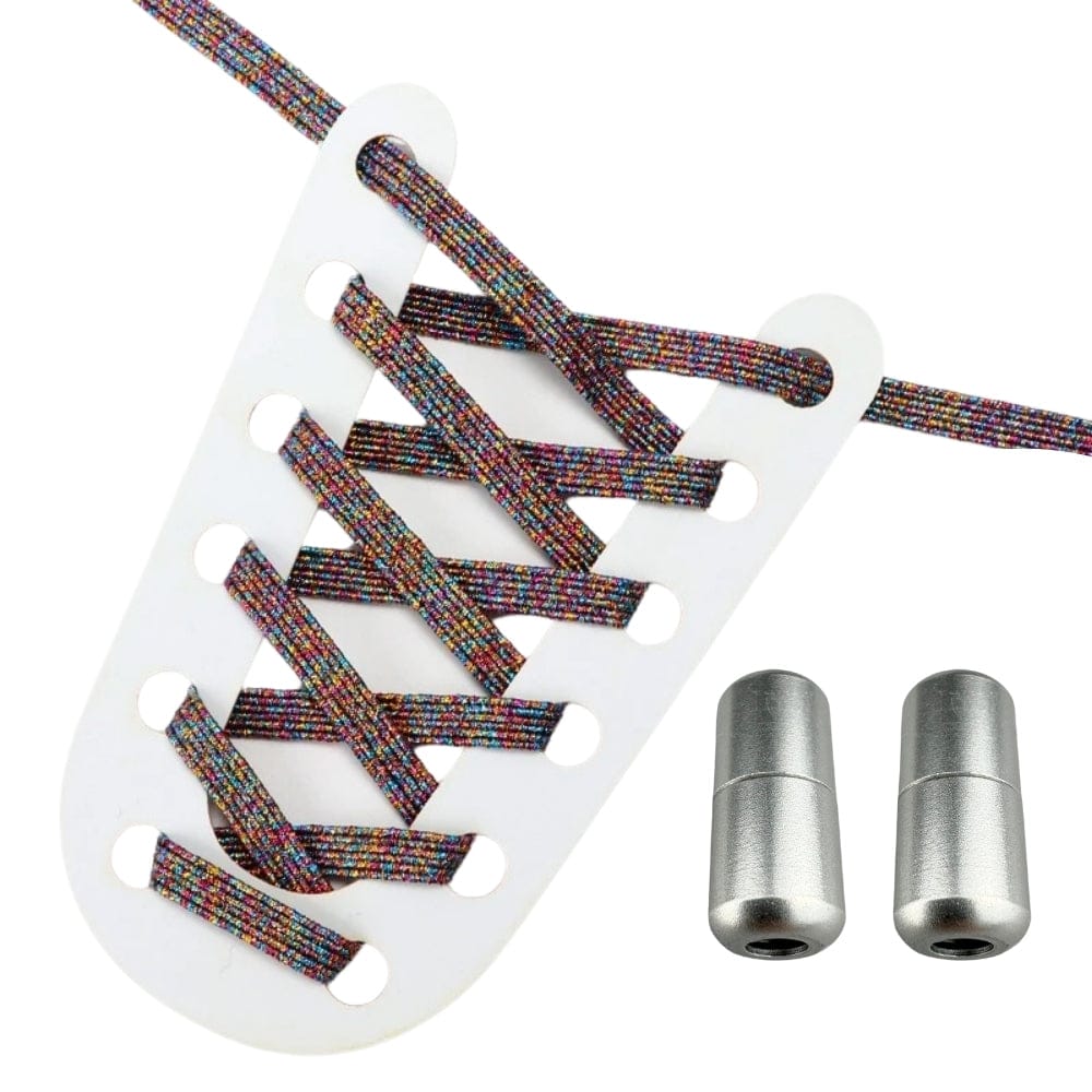 Productafbeelding van glitter elastische veters van 6 mm met capsule sluiting in de kleur regenboog