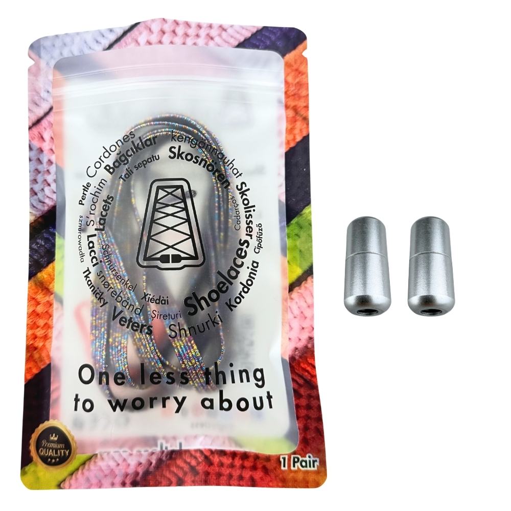 Elastische veters zonder strikken glitter 6mm capsule sluiting regenboog in luxe verpakking