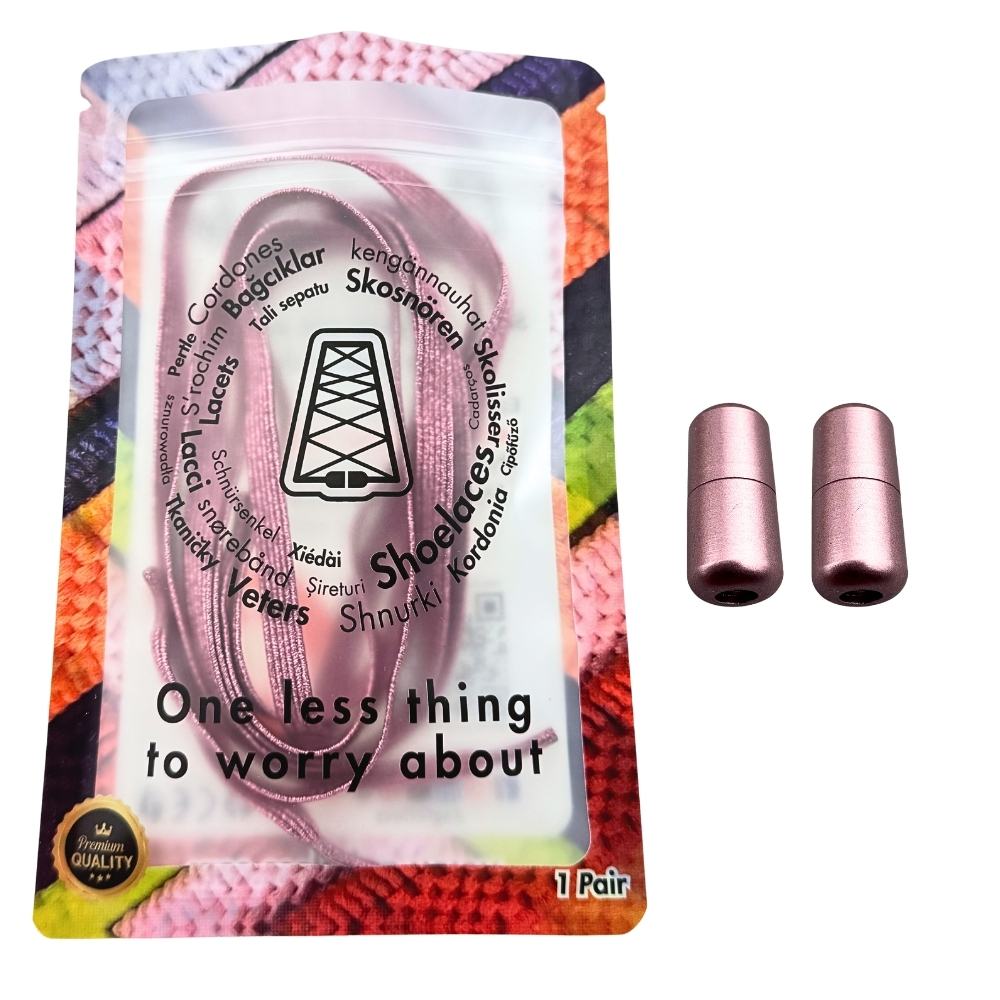 Elastische veters zonder strikken glitter 6mm capsule sluiting roze in luxe verpakking