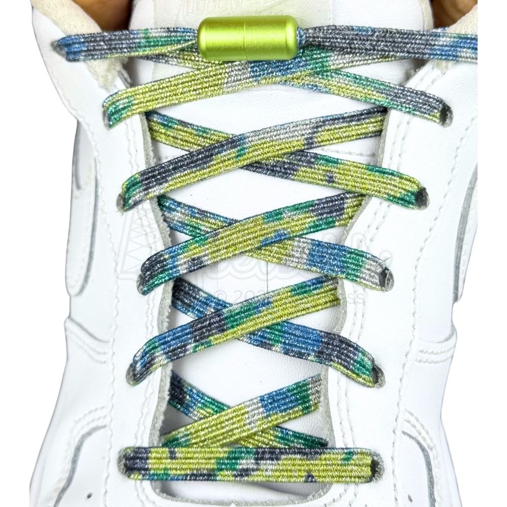 Elastische veters zonder strikken glitter 6mm capsule sluiting splash met stretch uitgerekt