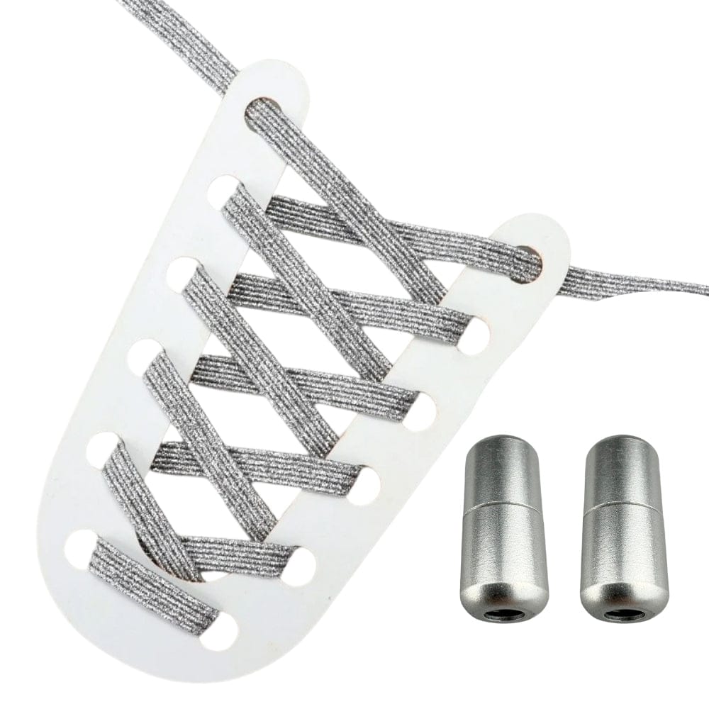 Productafbeelding van glitter elastische veters van 6 mm met capsule sluiting in de kleur zilver