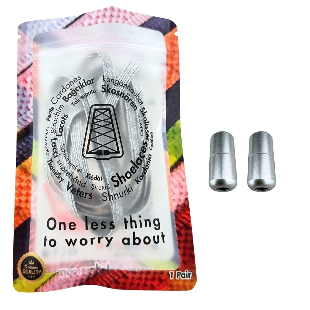 Elastische veters zonder strikken glitter 6mm capsule sluiting zilver in luxe verpakking