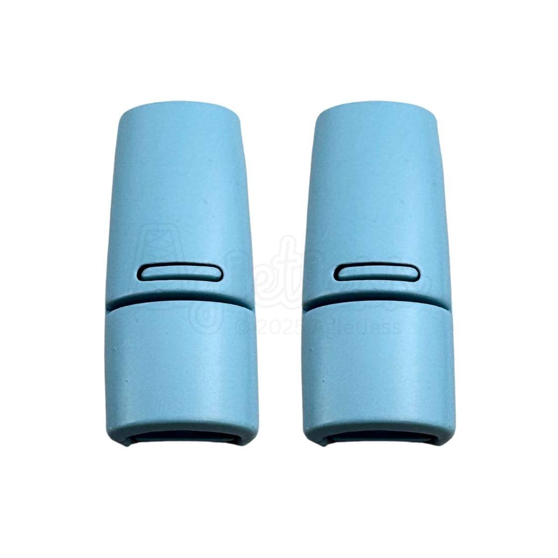 Elastische veters zonder strikken magnetische sluiting 6–9mm lichtblauw detailfoto van hoe de sluiting werkt