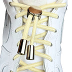 Elastische veters zonder strikken ovaal 4mm luxe lock beige met stretch uitgerekt