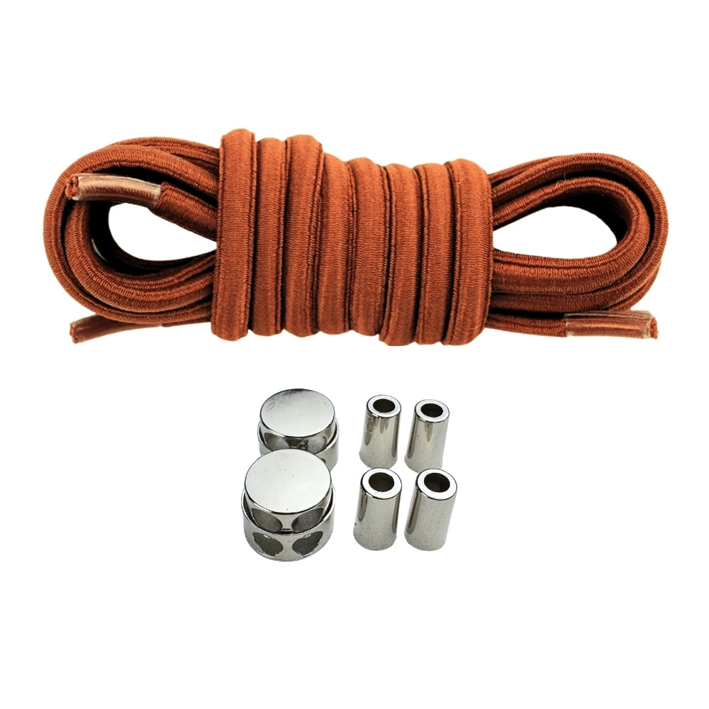 Productafbeelding van ovale elastische veters van 4 mm met luxe lock sluiting in de kleur bruin