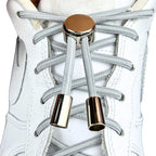 Elastische veters zonder strikken ovaal 4mm luxe lock grijs met stretch uitgerekt