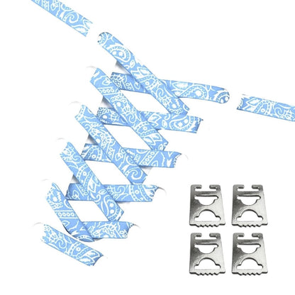 Productafbeelding van paisley elastische veters van 9 mm met clipjes in de kleur hemelsblauw-wit