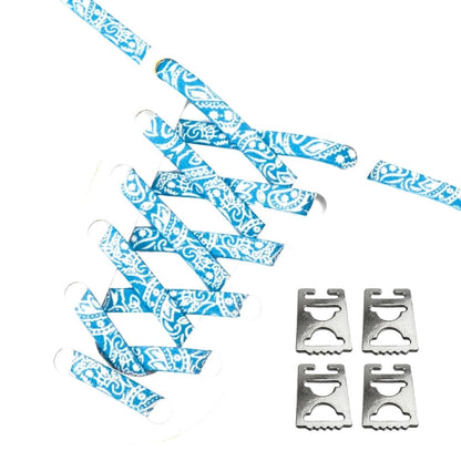 Productafbeelding van paisley elastische veters van 9 mm met clipjes in de kleur oceaanblauw-wit