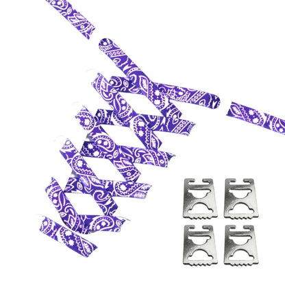 Productafbeelding van paisley elastische veters van 9 mm met clipjes in de kleur paars-wit