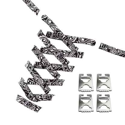 Productafbeelding van paisley elastische veters van 9 mm met clipjes in de kleur zwart-wit