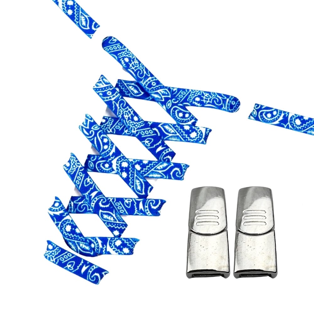 Productafbeelding van paisley elastische veters van 9 mm met magneetsluiting in de kleur blauw-wit