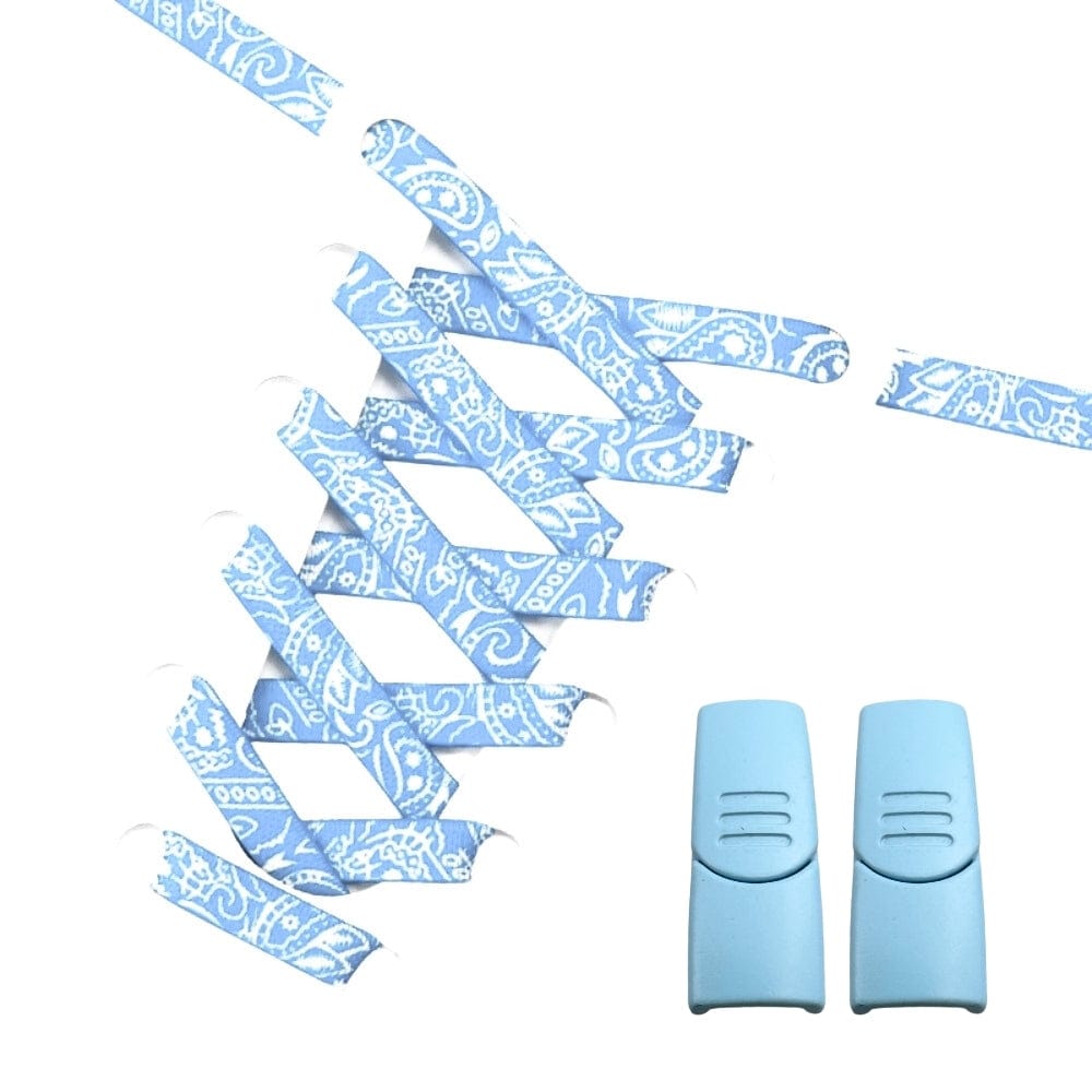 Productafbeelding van paisley elastische veters van 9 mm met magneetsluiting in de kleur hemelsblauw-wit
