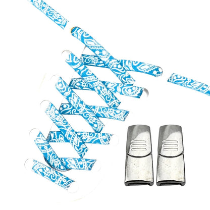 Productafbeelding van paisley elastische veters van 9 mm met magneetsluiting in de kleur oceaanblauw-wit