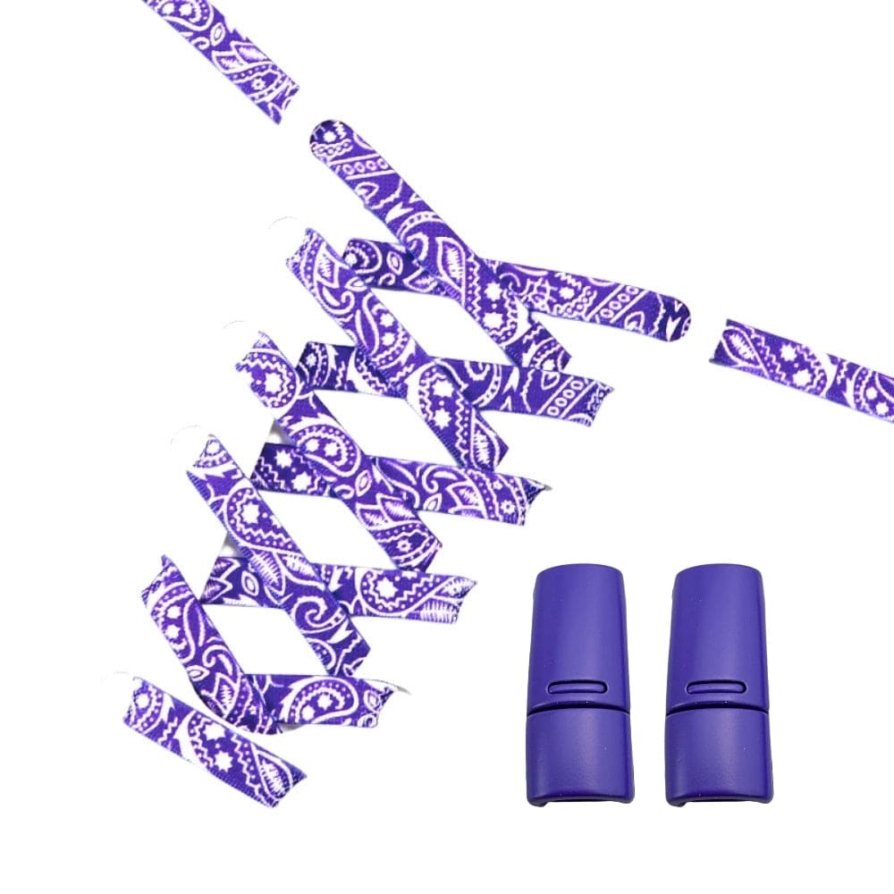 Productafbeelding van paisley elastische veters van 9 mm met magneetsluiting in de kleur paars-wit