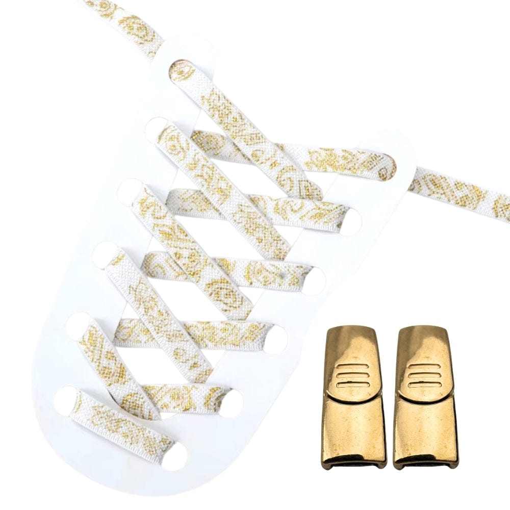 Productafbeelding van paisley elastische veters van 9 mm met magneetsluiting in de kleur wit-goud