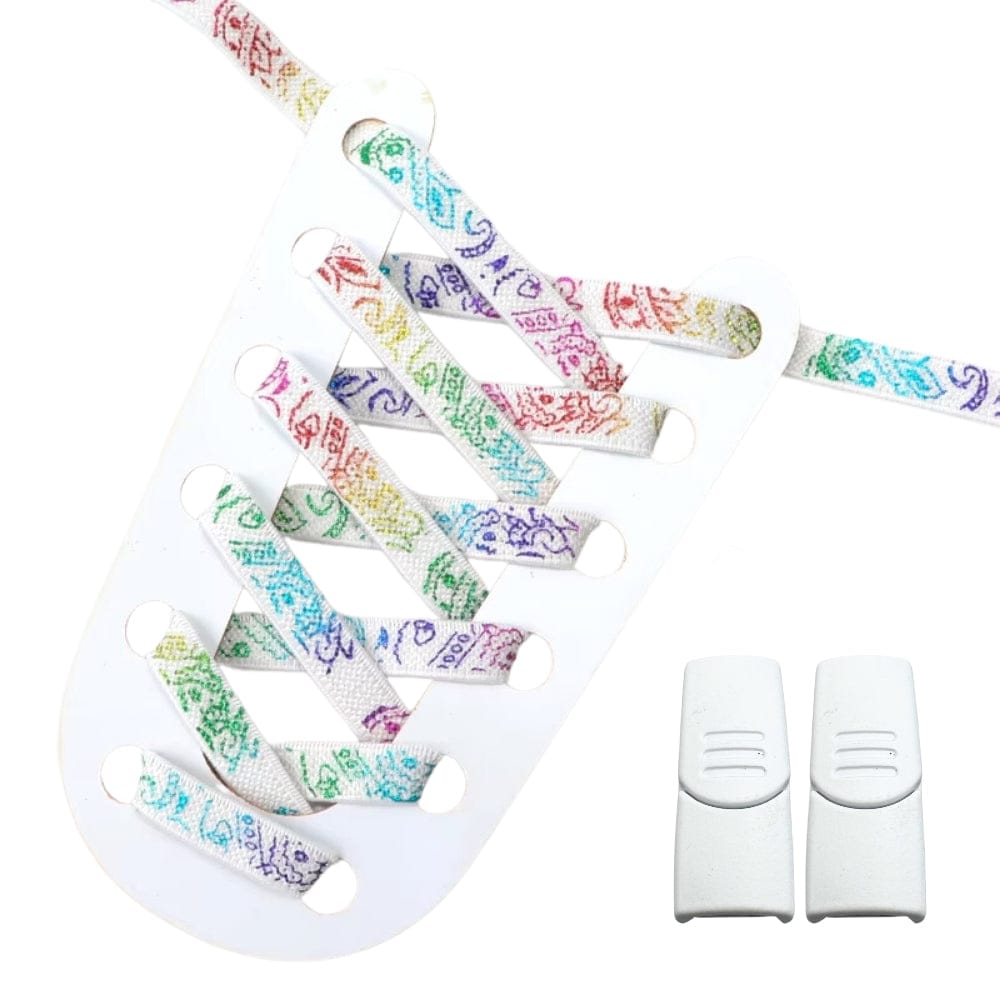 Productafbeelding van paisley elastische veters van 9 mm met magneetsluiting in de kleur wit-kleurig