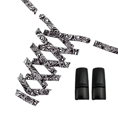 Productafbeelding van paisley elastische veters van 9 mm met magneetsluiting in de kleur zwart-wit