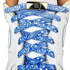 Elastische veters zonder strikken paisley 9mm magnetische sluiting blauw wit met stretch uitgerekt