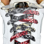 Elastische veters zonder strikken paisley 9mm magnetische sluiting grijs zwart rood met stretch uitgerekt