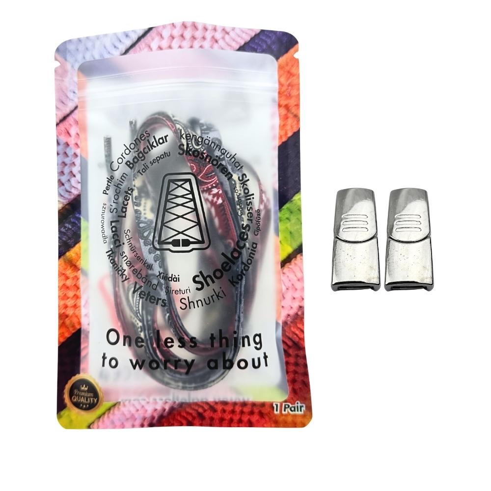 Elastische veters zonder strikken paisley 9mm magnetische sluiting grijs zwart rood in luxe verpakking