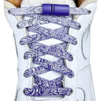 Elastische veters zonder strikken paisley 9mm magnetische sluiting paars wit met stretch uitgerekt