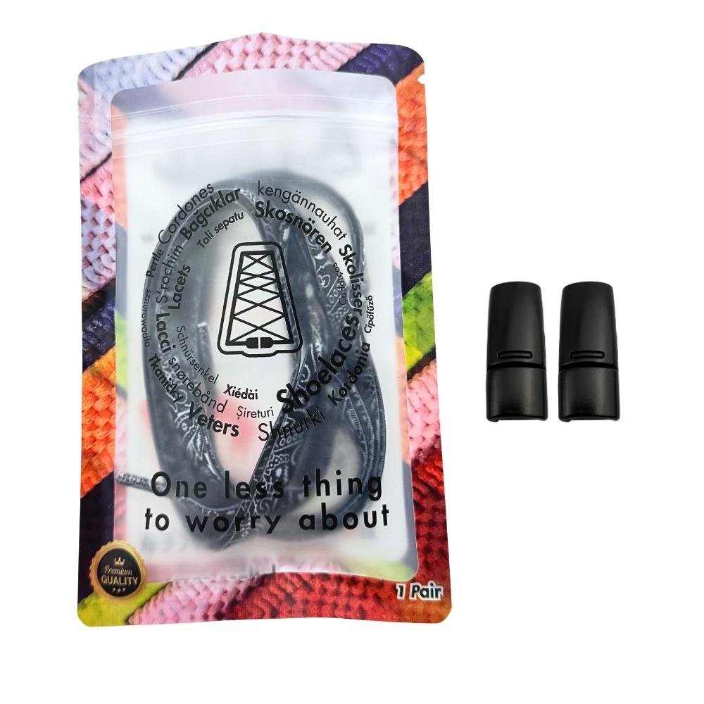 Elastische veters zonder strikken paisley 9mm magnetische sluiting zwart wit in luxe verpakking