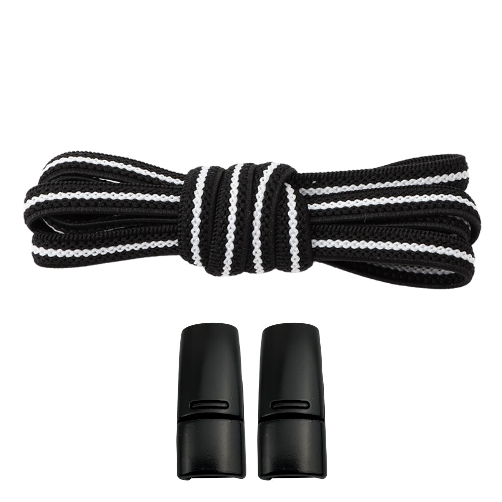 Productafbeelding van platte elastische veters van 6 mm met magneetsluiting in de kleur zwart-wit