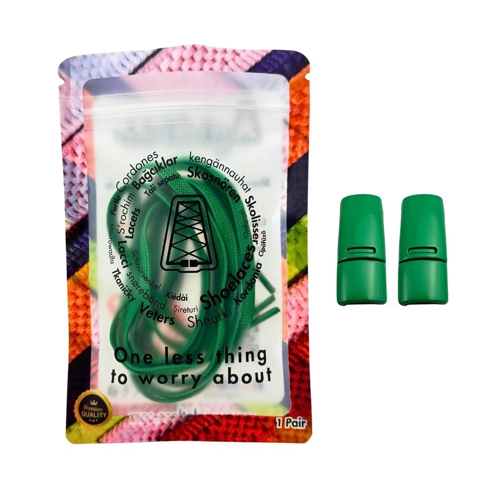 Elastische veters zonder strikken plat 6mm magnetische sluiting groen in luxe verpakking