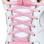 Elastische veters zonder strikken plat 6mm magnetische sluiting roze met stretch uitgerekt