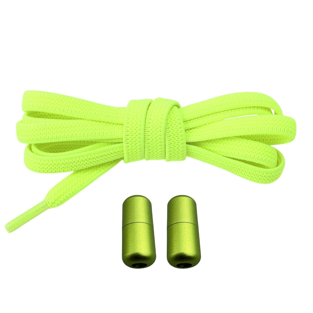 Productafbeelding van platte elastische veters van 6 mm met metalen draai capsule in de kleur fluorescerend groen