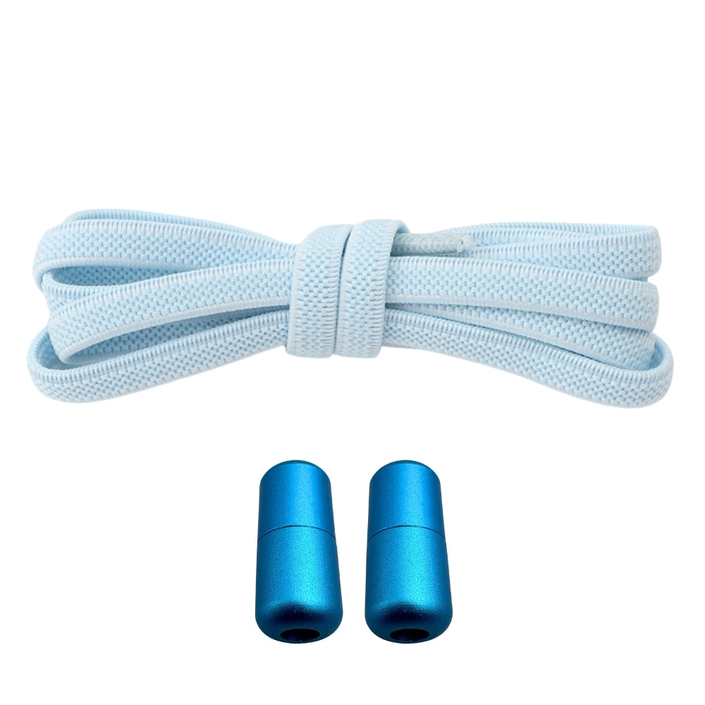 Productafbeelding van platte elastische veters van 6 mm met metalen draai capsule in de kleur lichtblauw