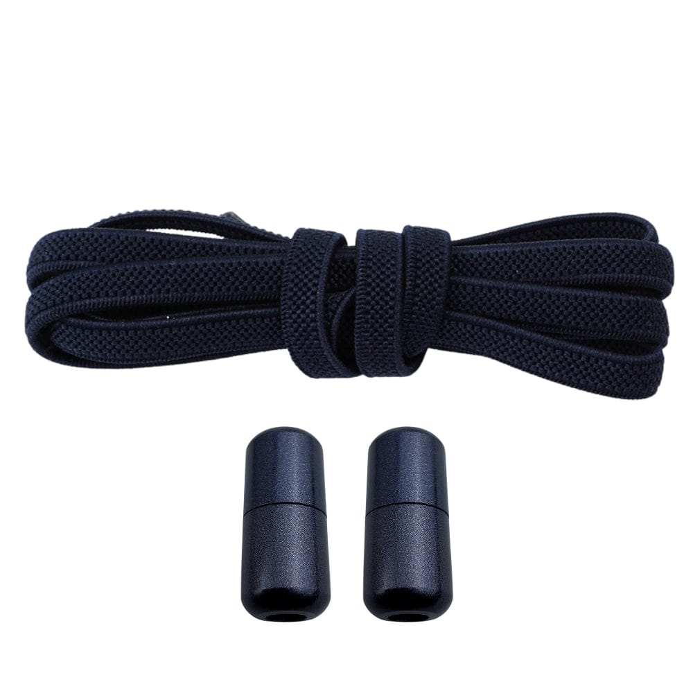 Productafbeelding van platte elastische veters van 6 mm met metalen draai capsule in de kleur marineblauw