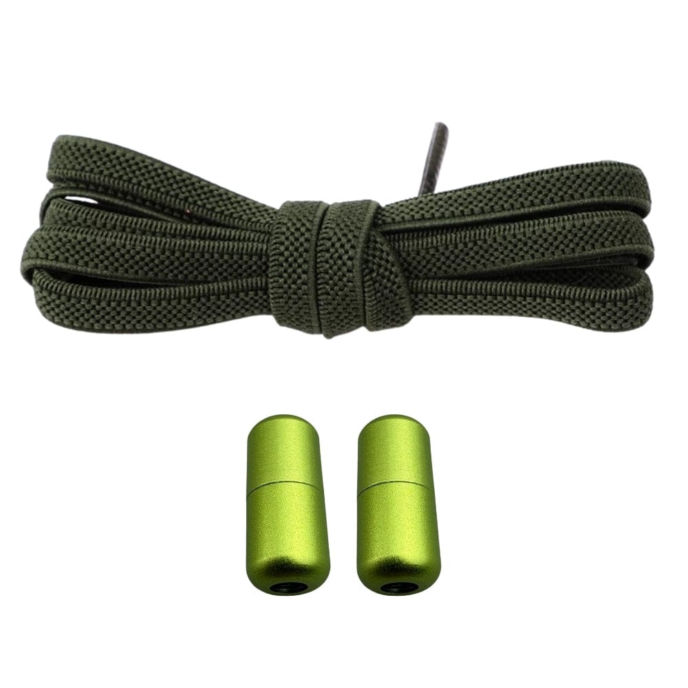 Productafbeelding van platte elastische veters van 6 mm met metalen draai capsule in de kleur mosgroen