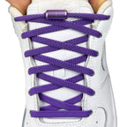 Elastische veters zonder strikken plat 6mm metalen draai capsule paars met stretch uitgerekt