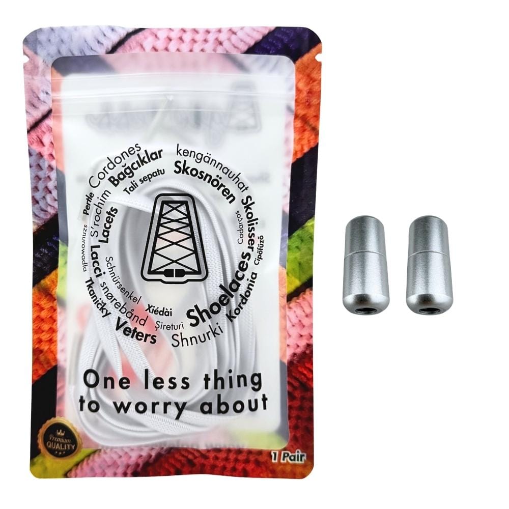 Elastische veters zonder strikken plat 6mm metalen draai capsule wit in luxe verpakking