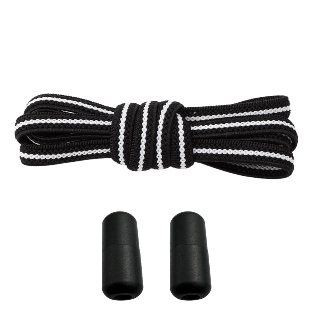 Productafbeelding van platte elastische veters van 6 mm met metalen draai capsule in de kleur zwart wit