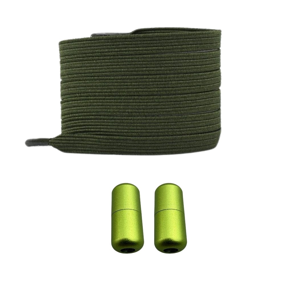 Productafbeelding van platte elastische veters van 7 mm met capsule sluiting in de kleur mosgroen