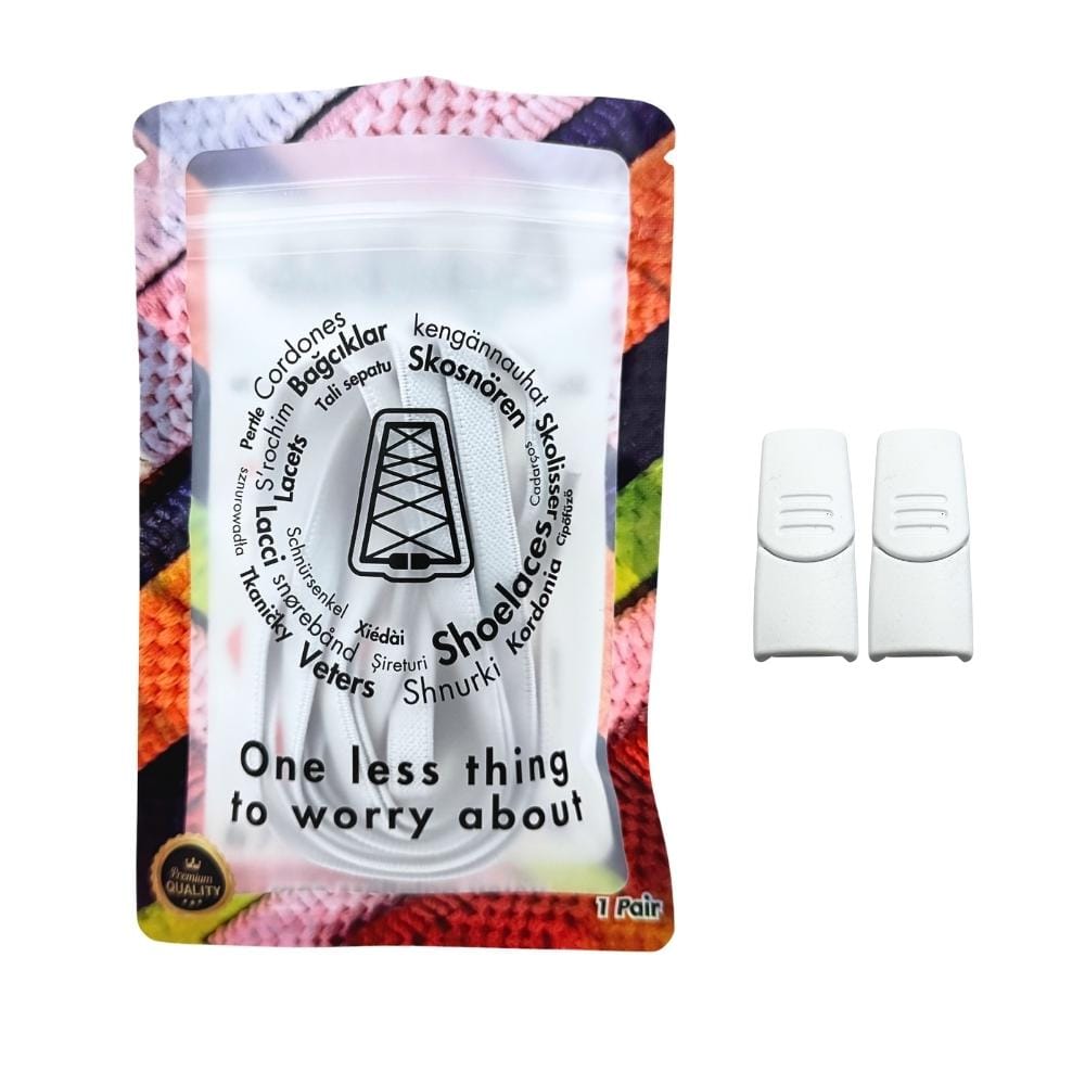 Elastische veters zonder strikken plat 9mm magnetische sluiting wit in luxe verpakking