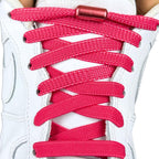 Elastische veters zonder strikken plat 9mm metalen draai capsule rozenrood met stretch uitgerekt